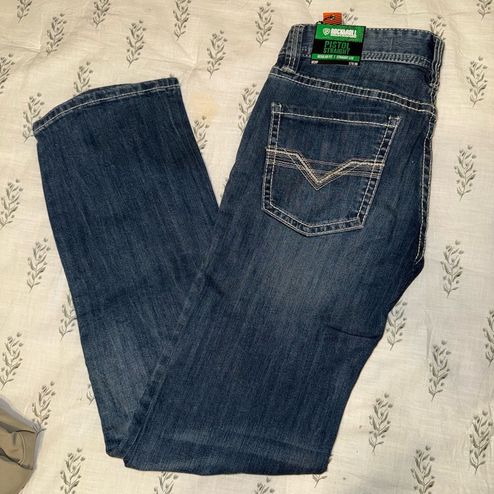 Blue Denim Jeans with Contrast Stitching
